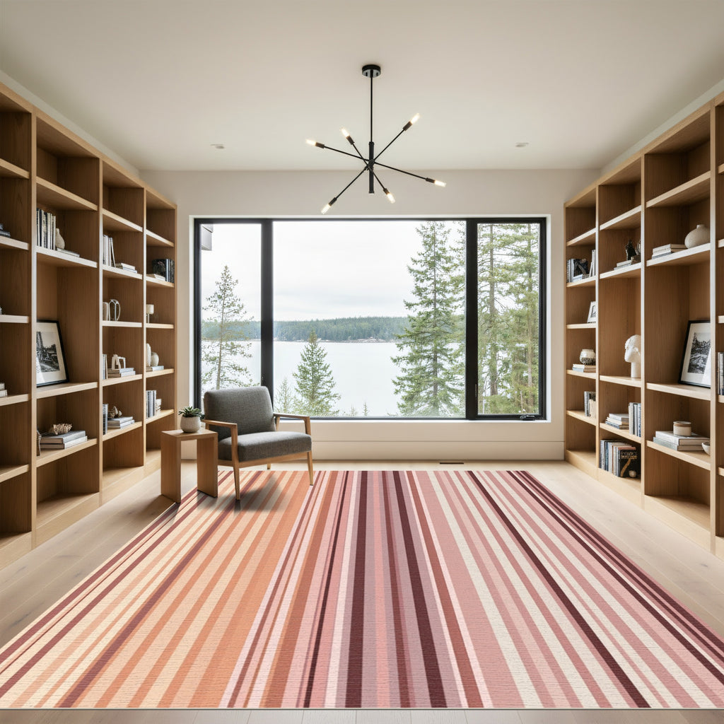 Earthy Peach Multicolored Stripe Rug