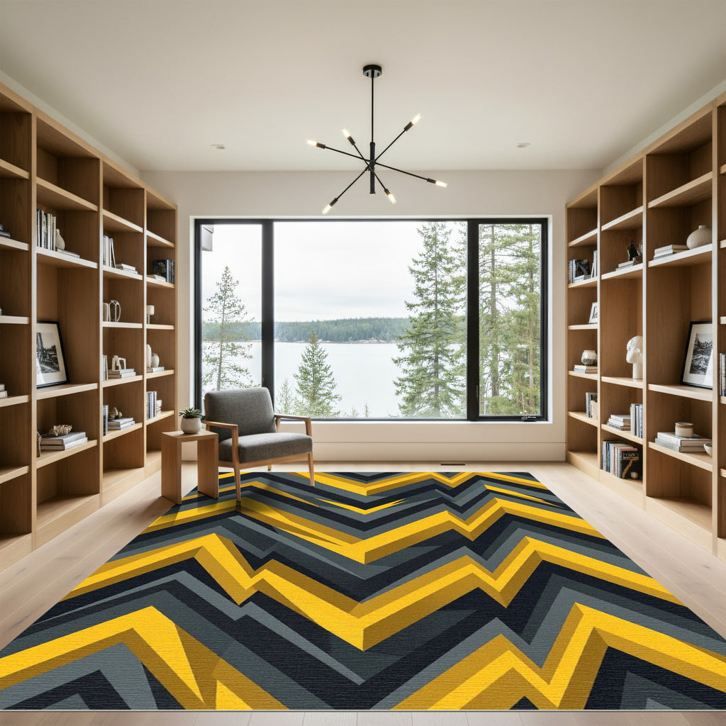 Yellow Gray Jagged Chevron Rug