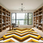 Golden Chevron Retro Geometric Rug