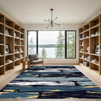 Textured Blue and Cream Slatted Planks Rug