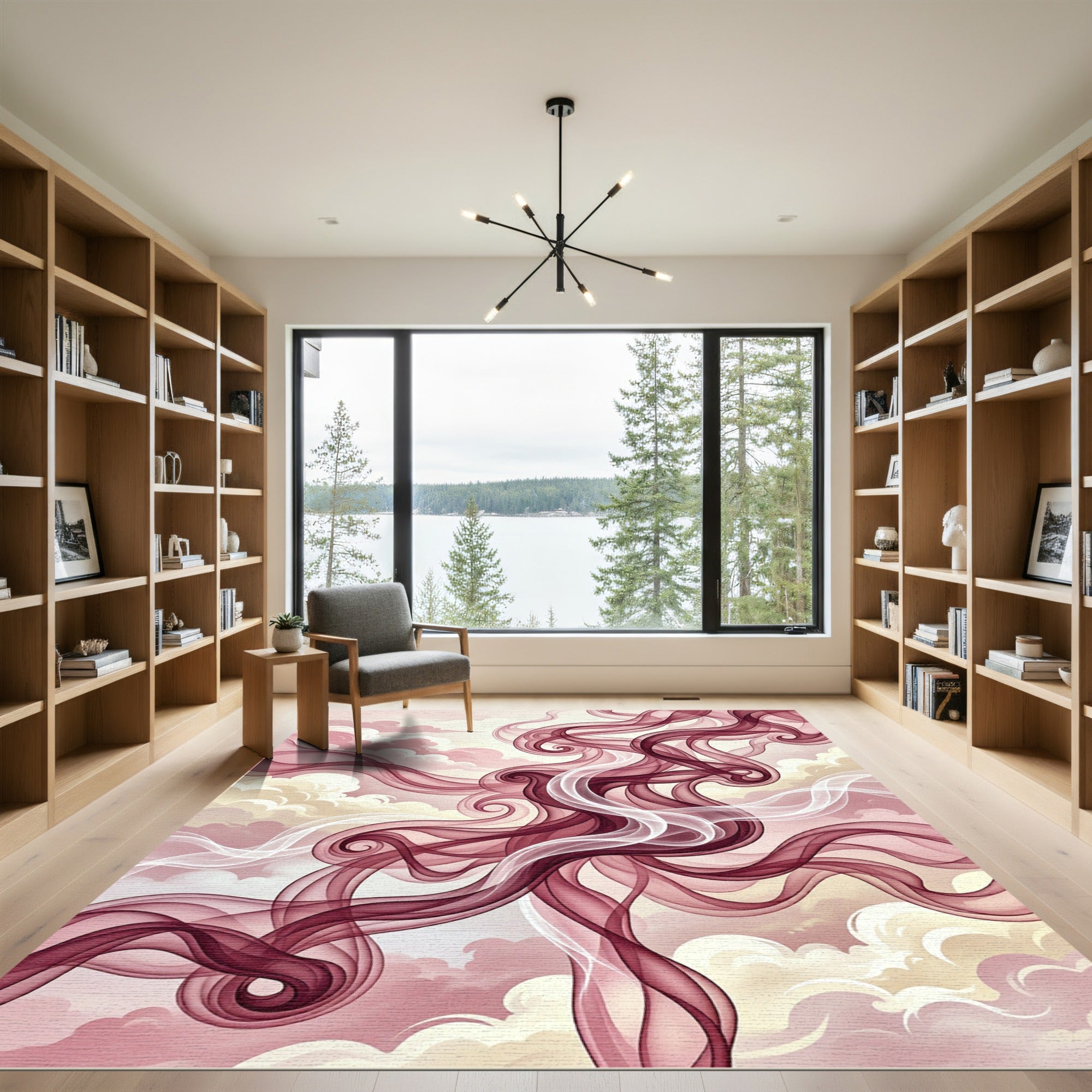 Deep Burgundy Swirl Cloudscape Rug