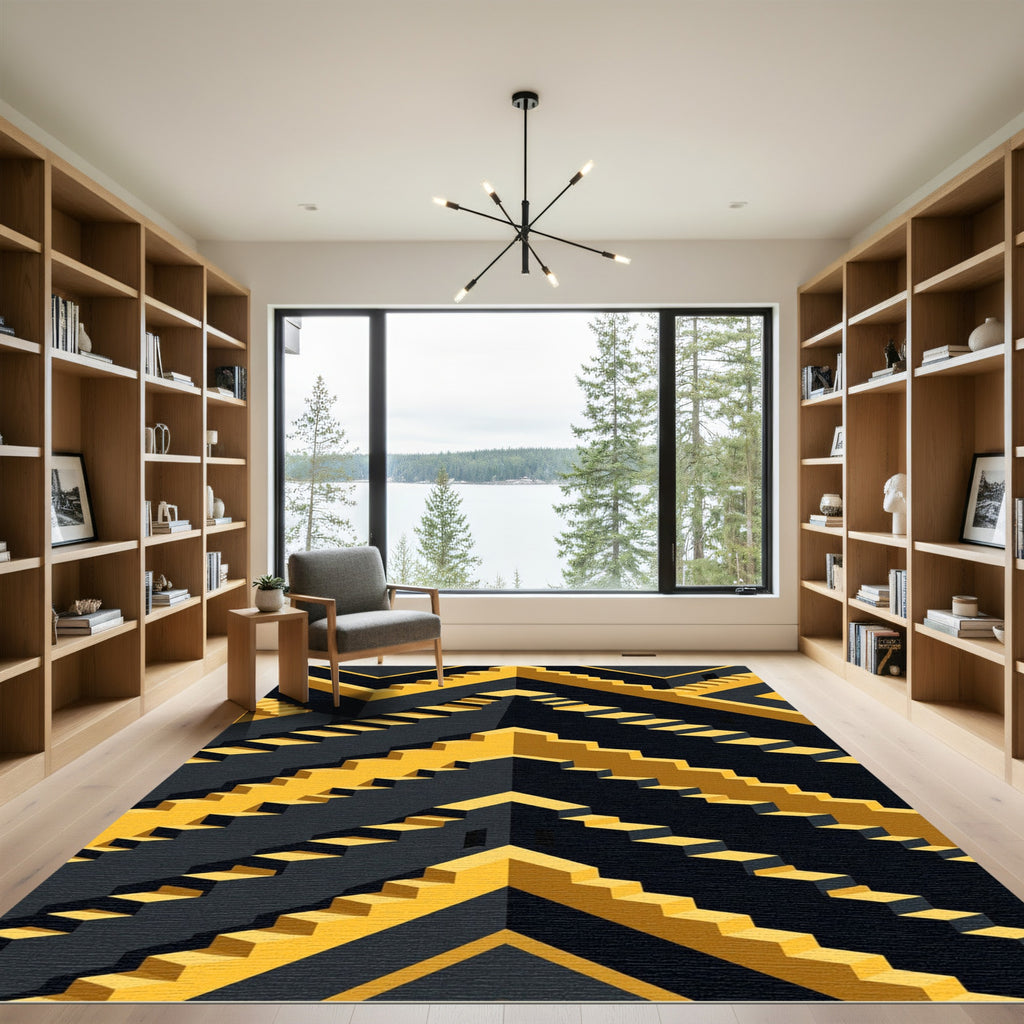 Illusionary Yellow Escher Stairs Rug