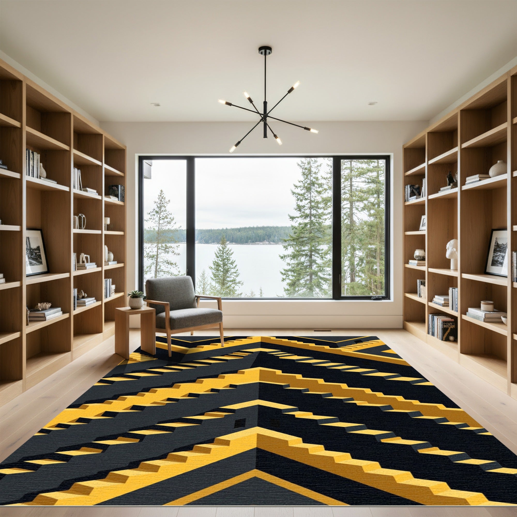 Illusionary Yellow Escher Stairs Rug