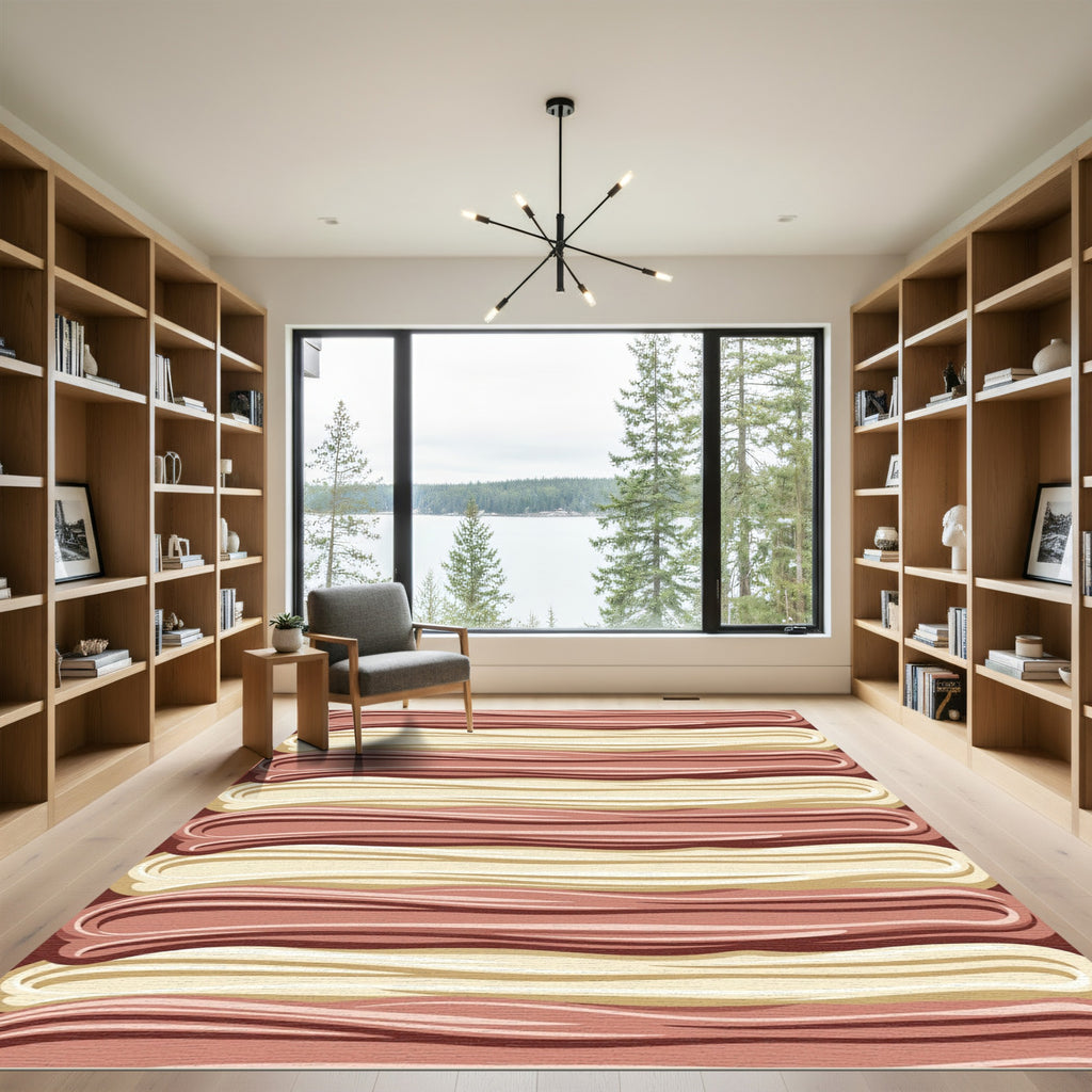 Crimson Beige Woven Stripe Ribbon Rug