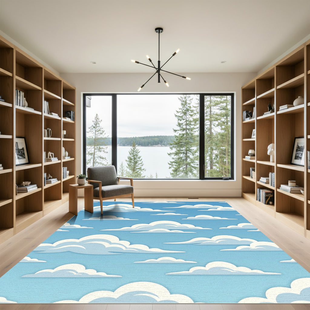 Dreamy Sky Blue Puffy Cloud Rug