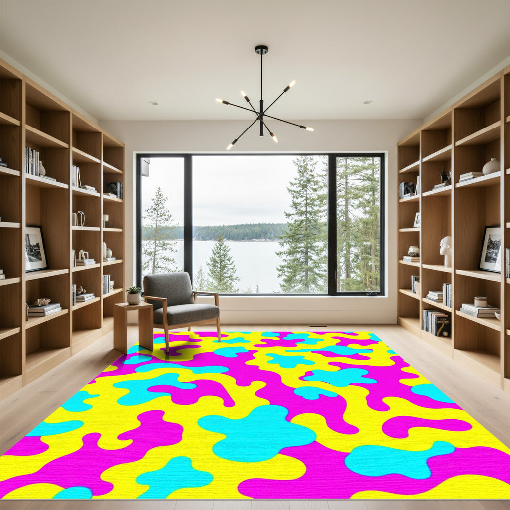 Vibrant Pink Yellow Blue Camo Rug