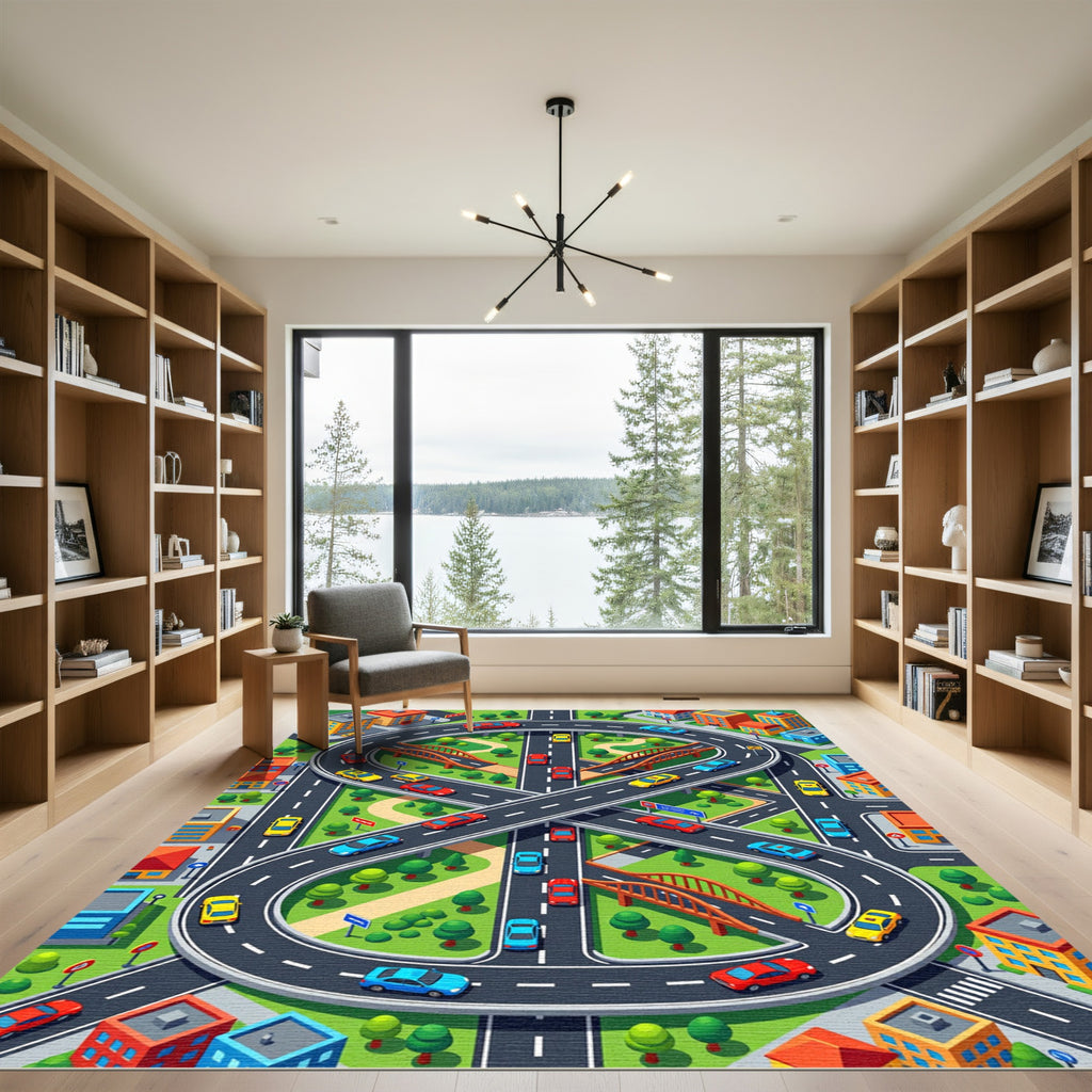 Vibrant City Highway Interchange Activity Roadway Rug