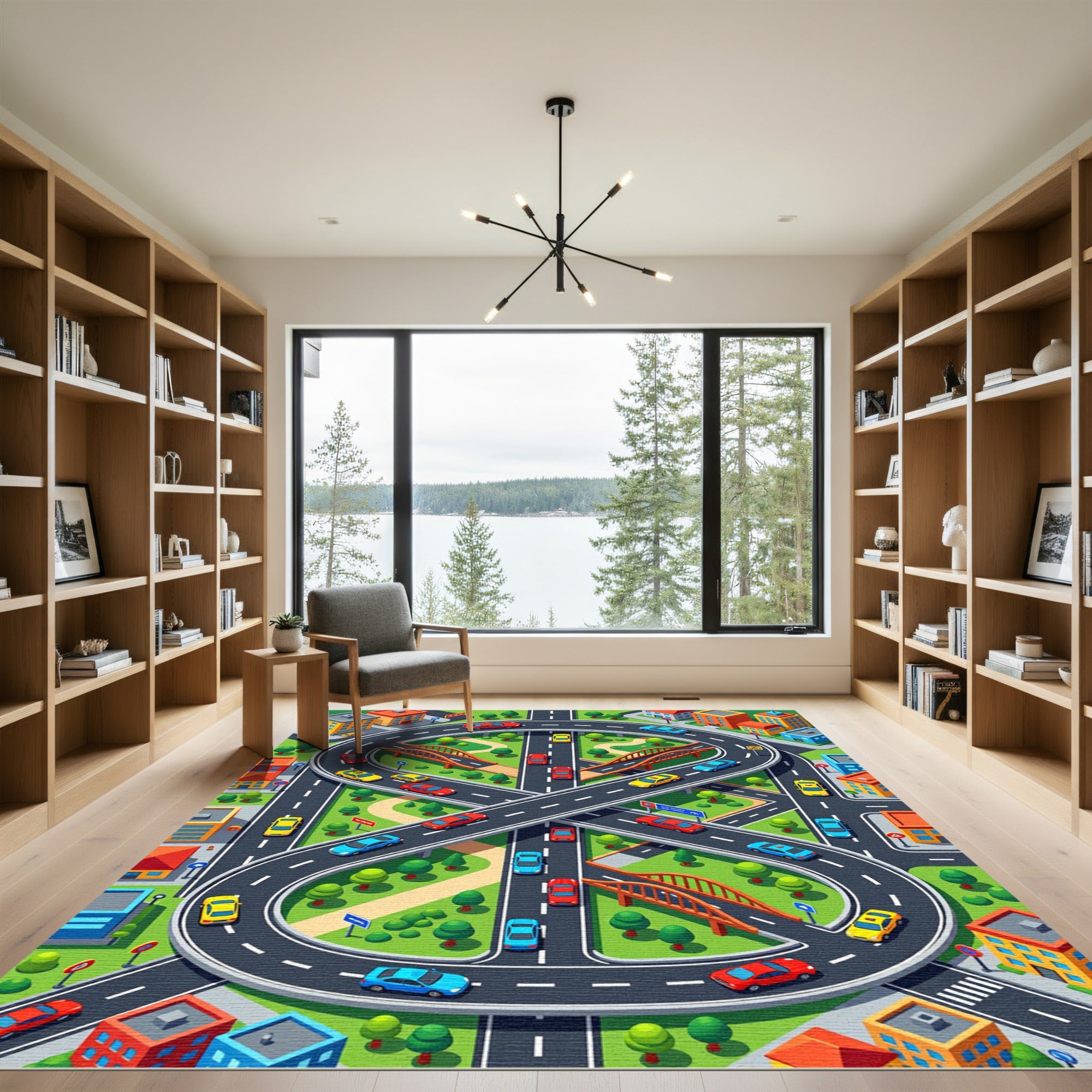 Vibrant City Highway Interchange Activity Roadway Rug