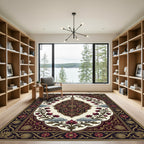Ornate Burgundy Floral Medallion Cloud Art Rug