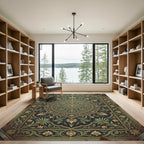 Elegant Emerald Ornate Floral Medallion Rug