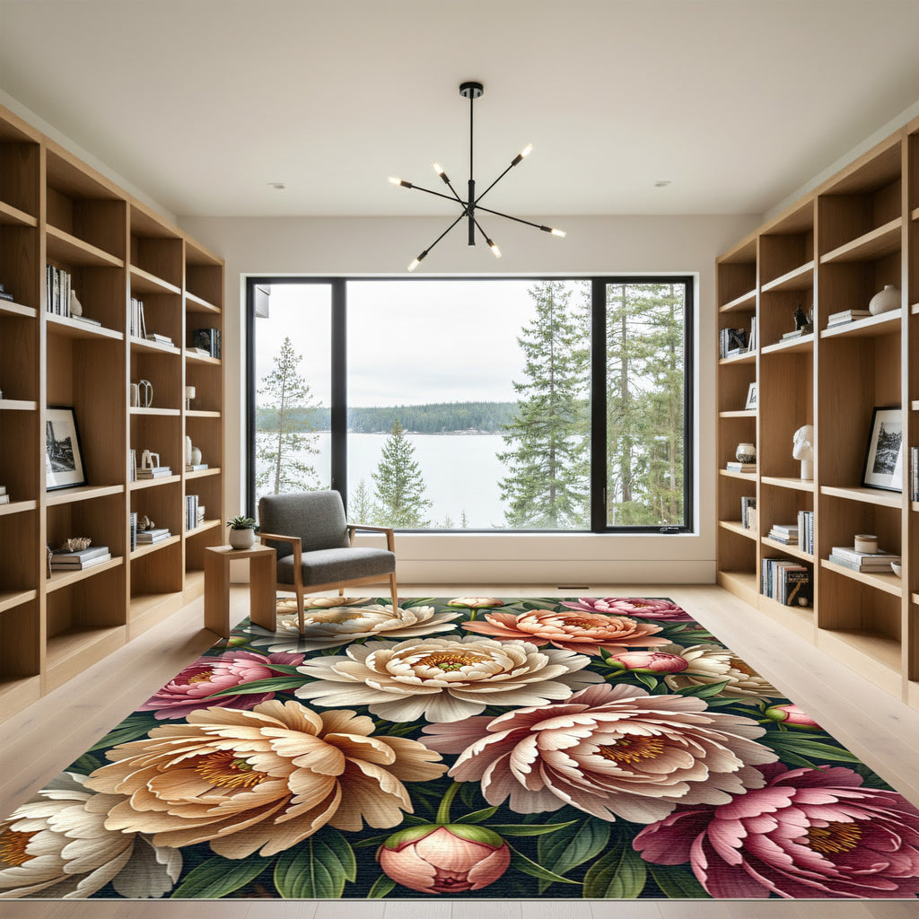 Vibrant Peony Blossom Composition Rug