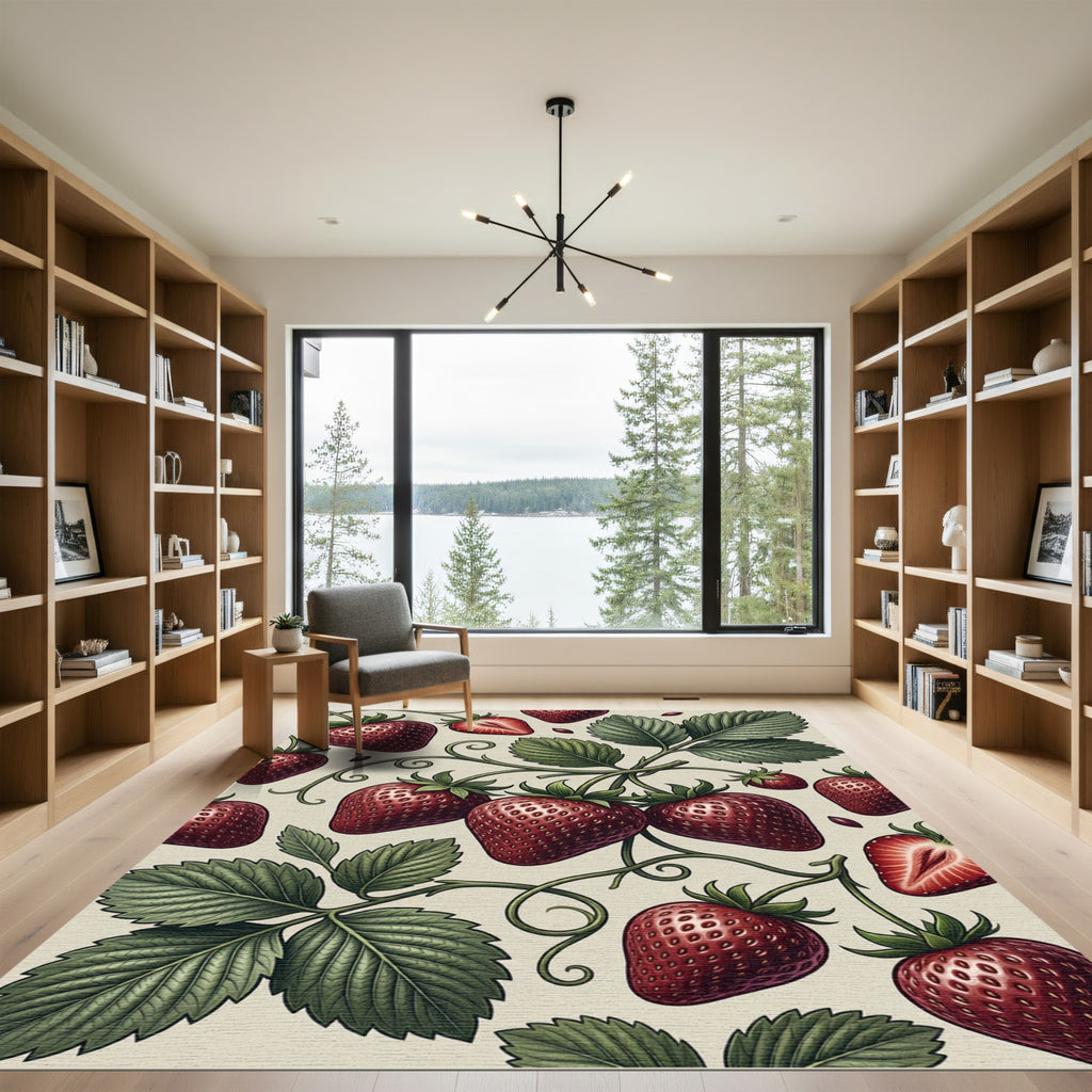 Vintage Strawberry Botanical Garden Illustration Rug