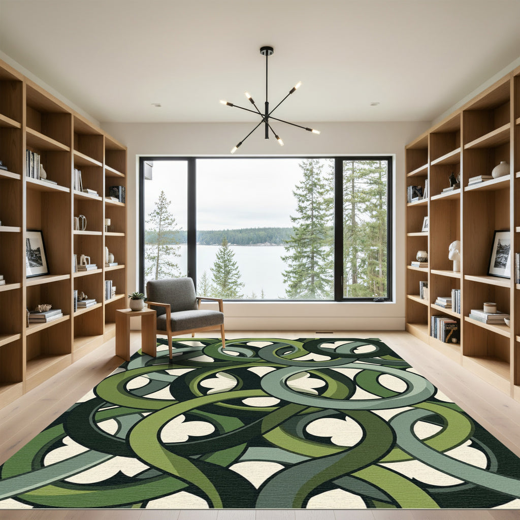 Modern Intertwined Olive Sage Loop Rug