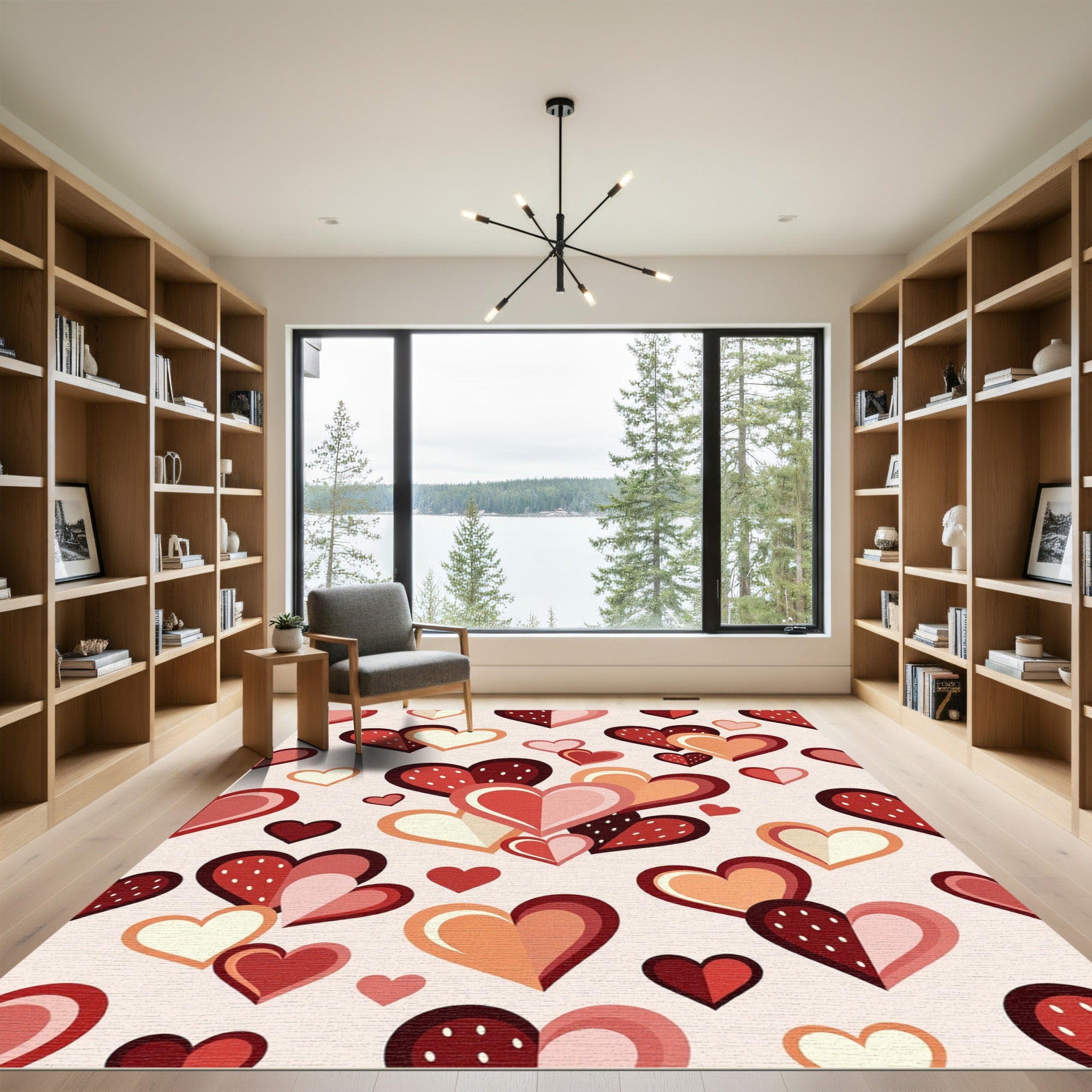 Whimsical Pink and Red Heart Collage Rug