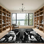 Black and White Majestic Elephant Herd Rug