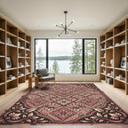 Vintage Dusty Rose Floral Diamond Lattice Rug