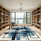 Modern Geometric Navy and Blue Grid Rug