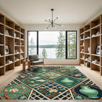 Emerald Lotus Blossom Lattice Tile Rug