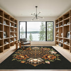 Elegant Gold Lotus Floral Mandala Rug