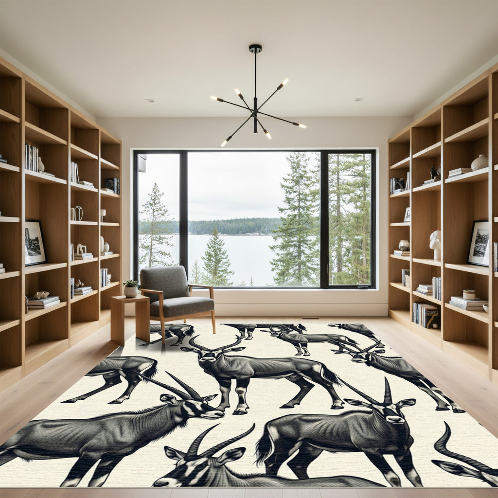 Monochrome Antelope Wildlife Animal Illustration Rug