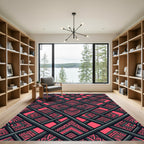 Geometric Coral and Charcoal Lattice Rug