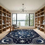 Celestial Navy Silver Crescent Moon Rug