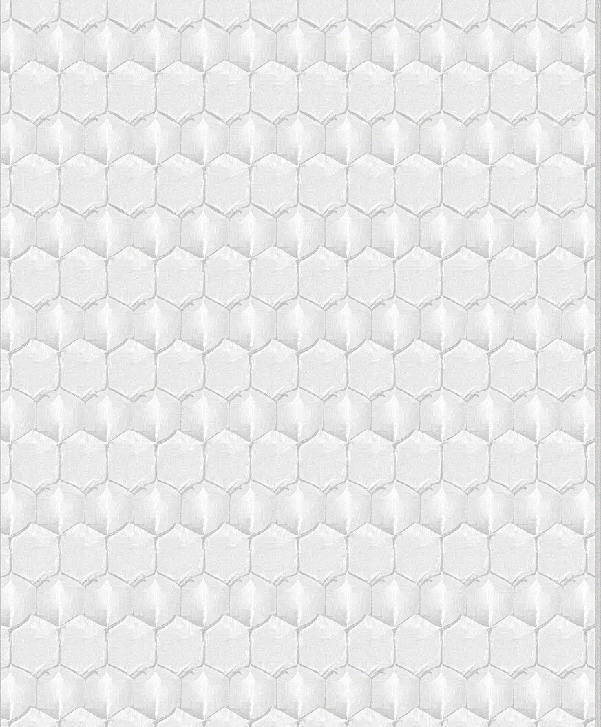 Geometric White Textured Hexagon Rug
