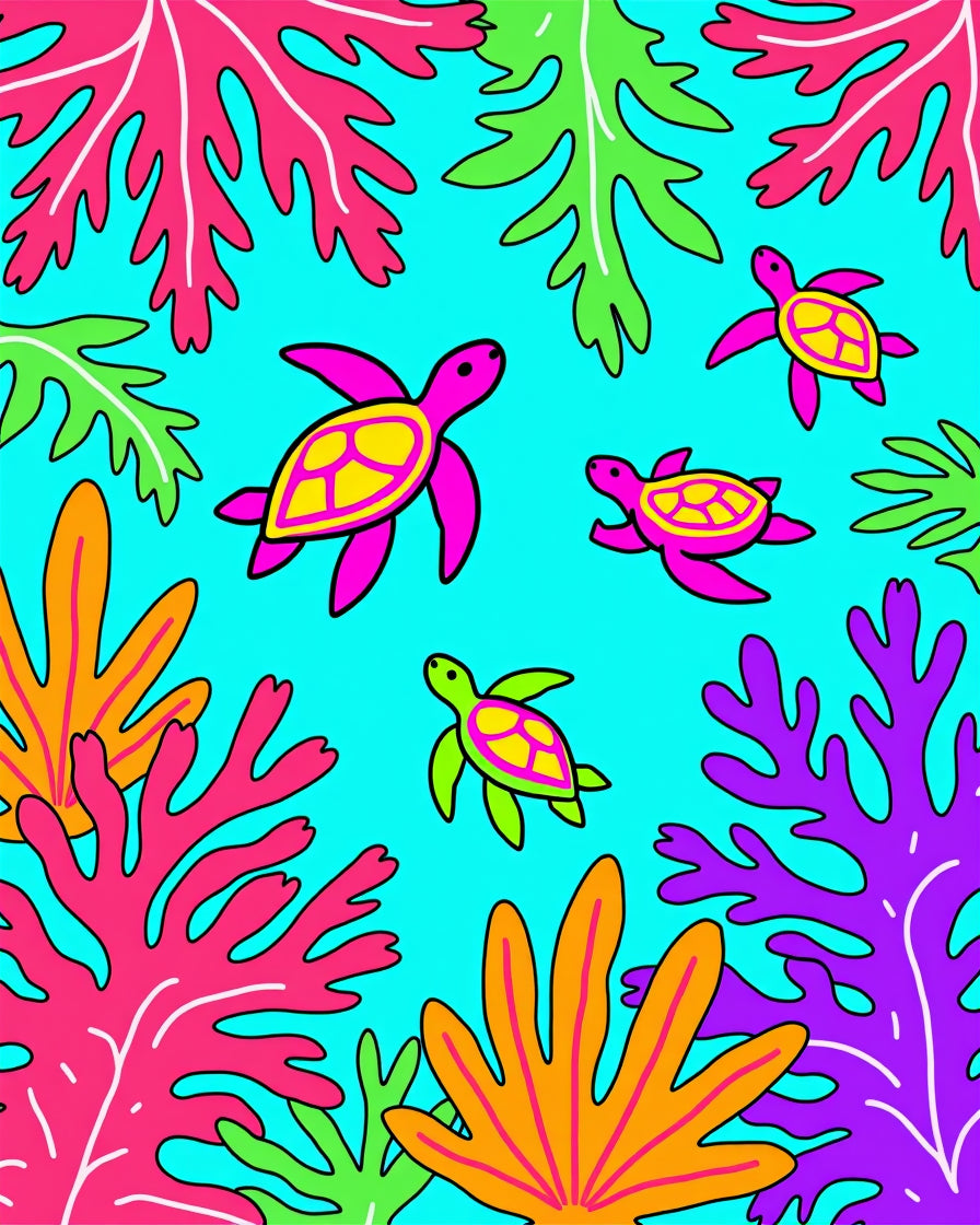 Vibrant Sea Turtle Coral Reef Rug