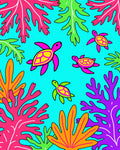 Vibrant Sea Turtle Coral Reef Rug