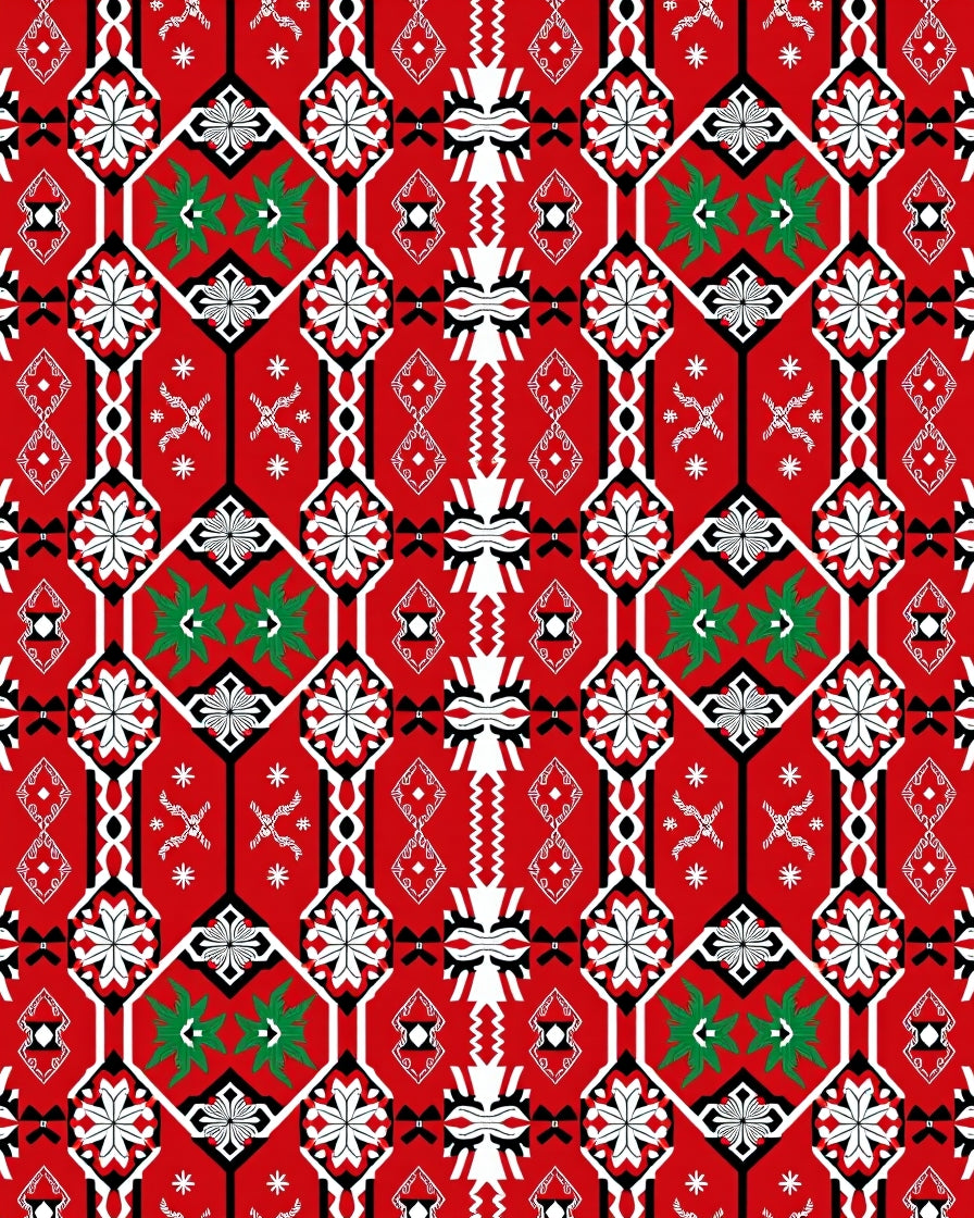 Bold Red Black White Geometric Medallion Rug