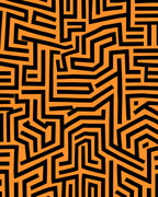 Orange Black Abstract Labyrinth Lines Rug
