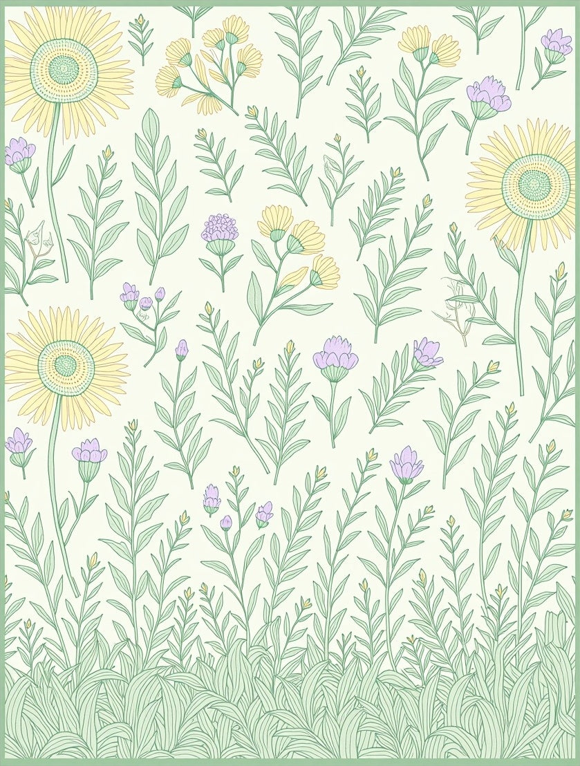 Soft Yellow Purple Botanical Garden Rug
