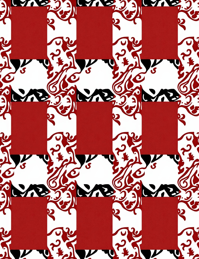 Red Black White Checkerboard Swirl Rug