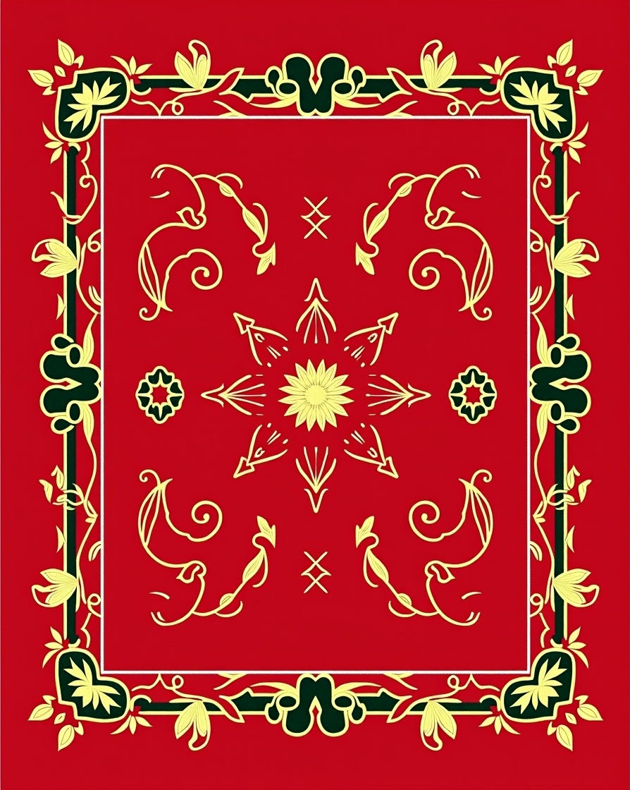 Rich Red Floral Vine Medallion Rug