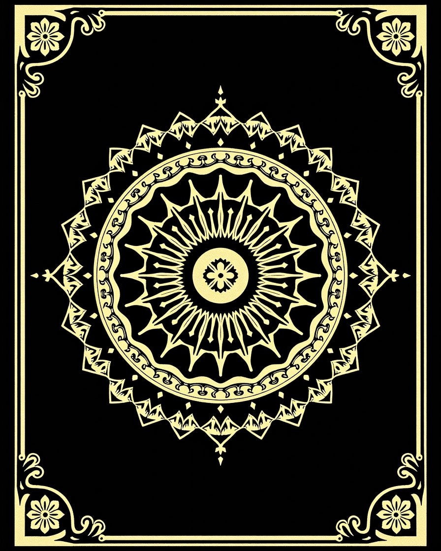 Golden Sunburst Mandala Frame Rug