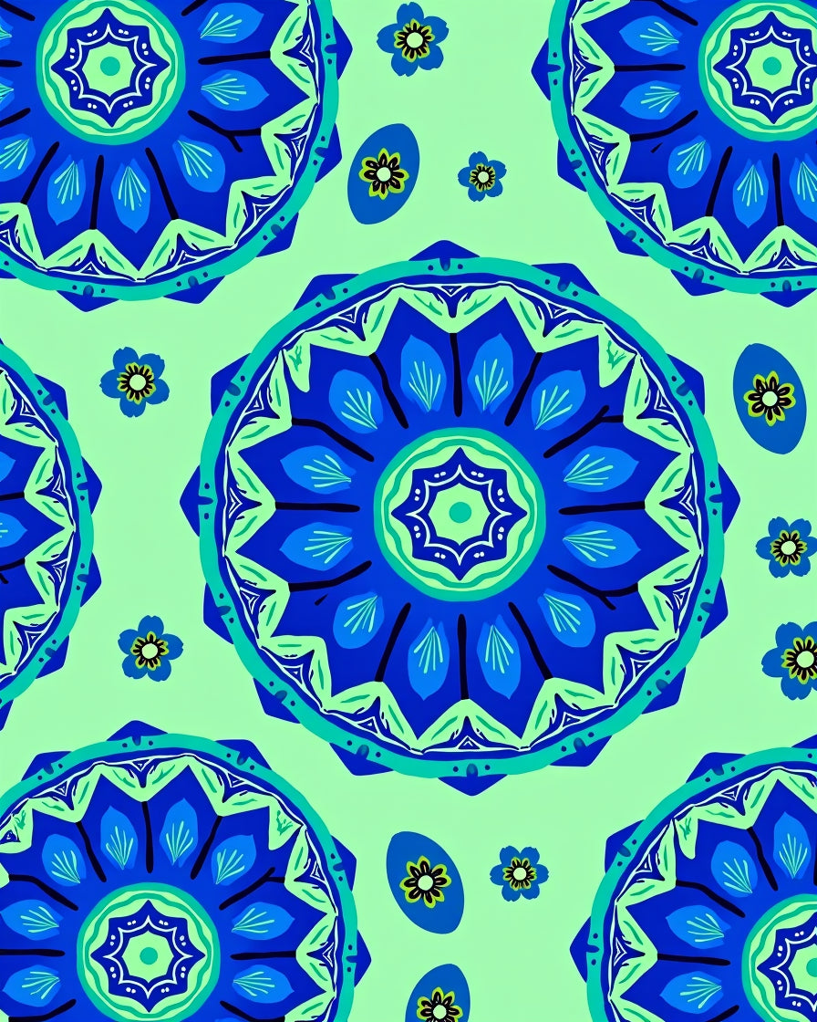 Radiant Blue Floral Mandala Accents Rug