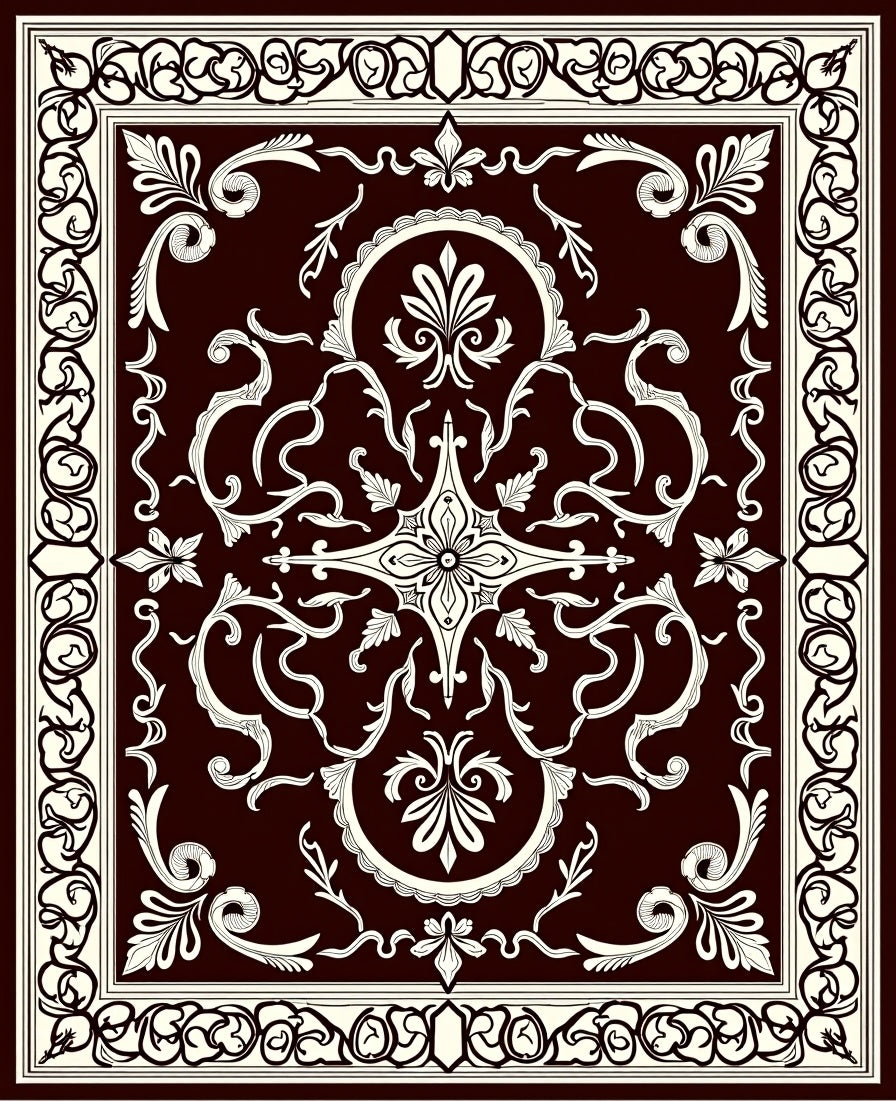 Deep Maroon Swirling Floral Medallion Rug