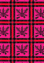 Vibrant Pink Black Floral Plaid Rug