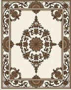 Classic Brown Floral Medallion Border Rug