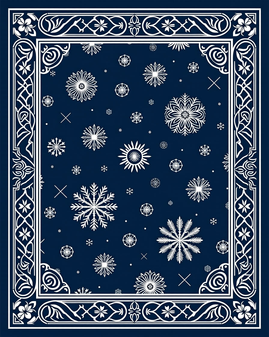 Navy Blue Snowflake Winter Medallion Rug