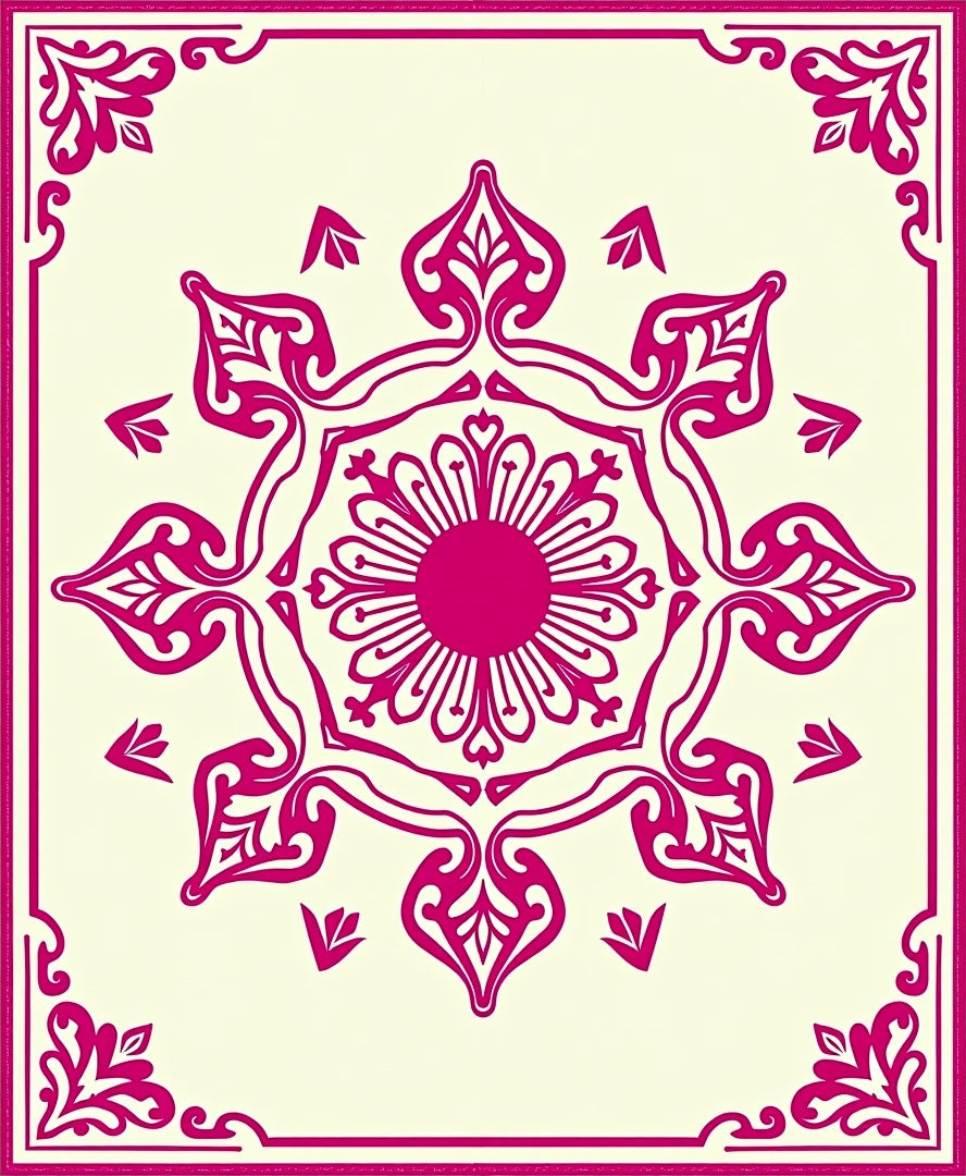 Crimson Floral Mandala Border Rug