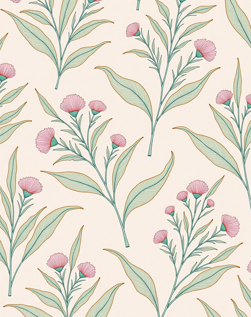 Delicate Pink Flower Botanical Arrangement Rug