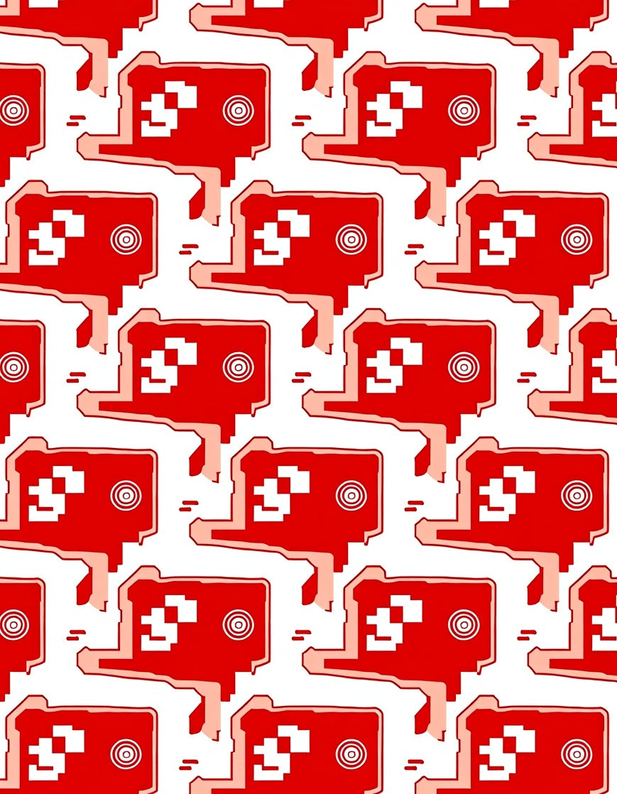 Red Pixelated Character Repeating Pattern Rug