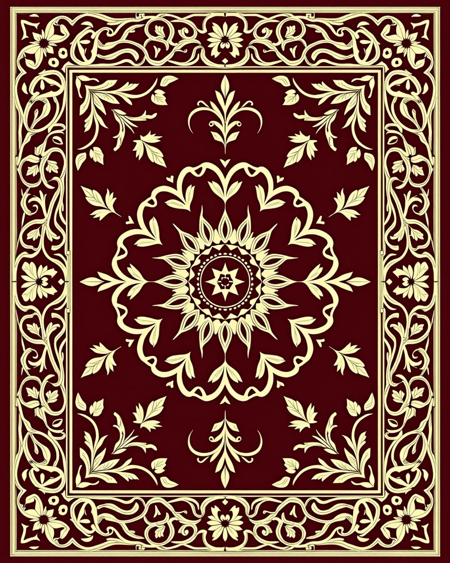 Magnificent Crimson Yellow Medallion Border Rug