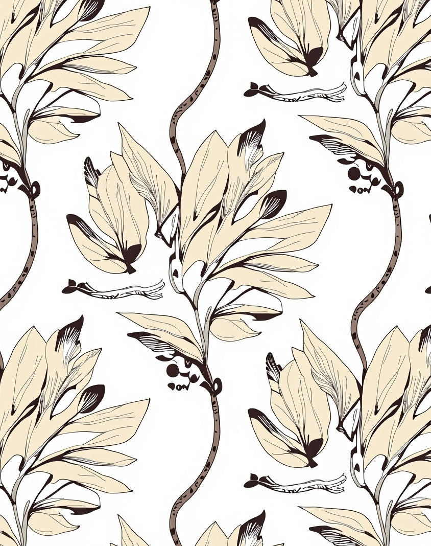 Cream Leafy Branch Art Rug