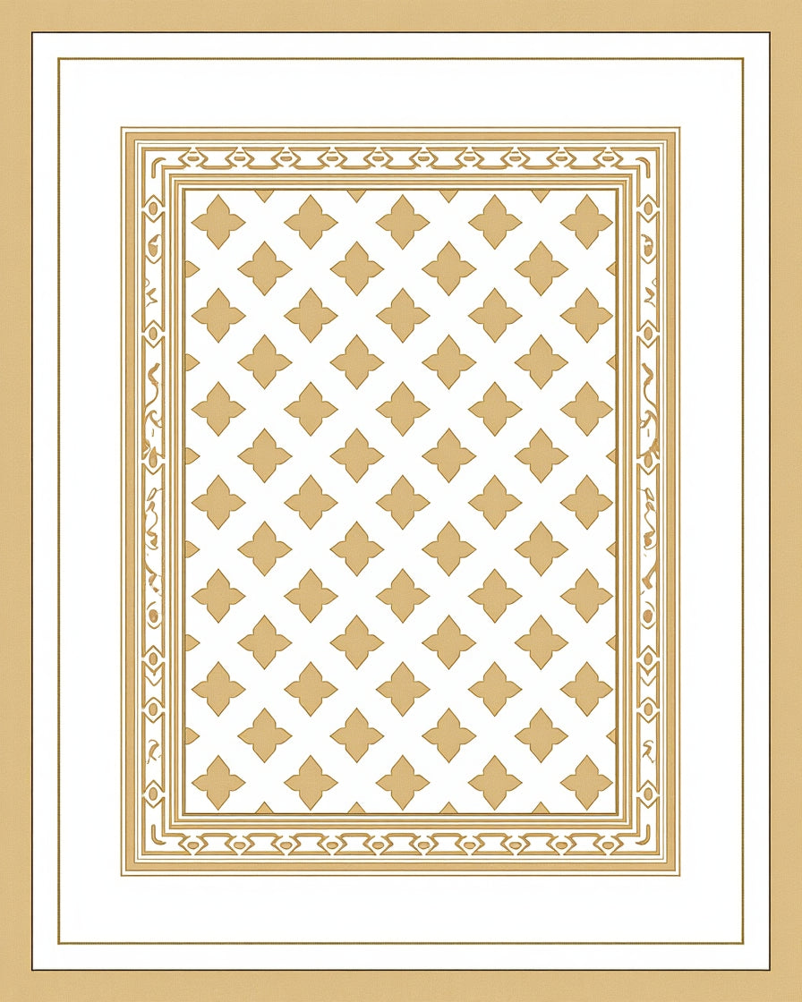 Golden Quatrefoil Bordered Linen Rug