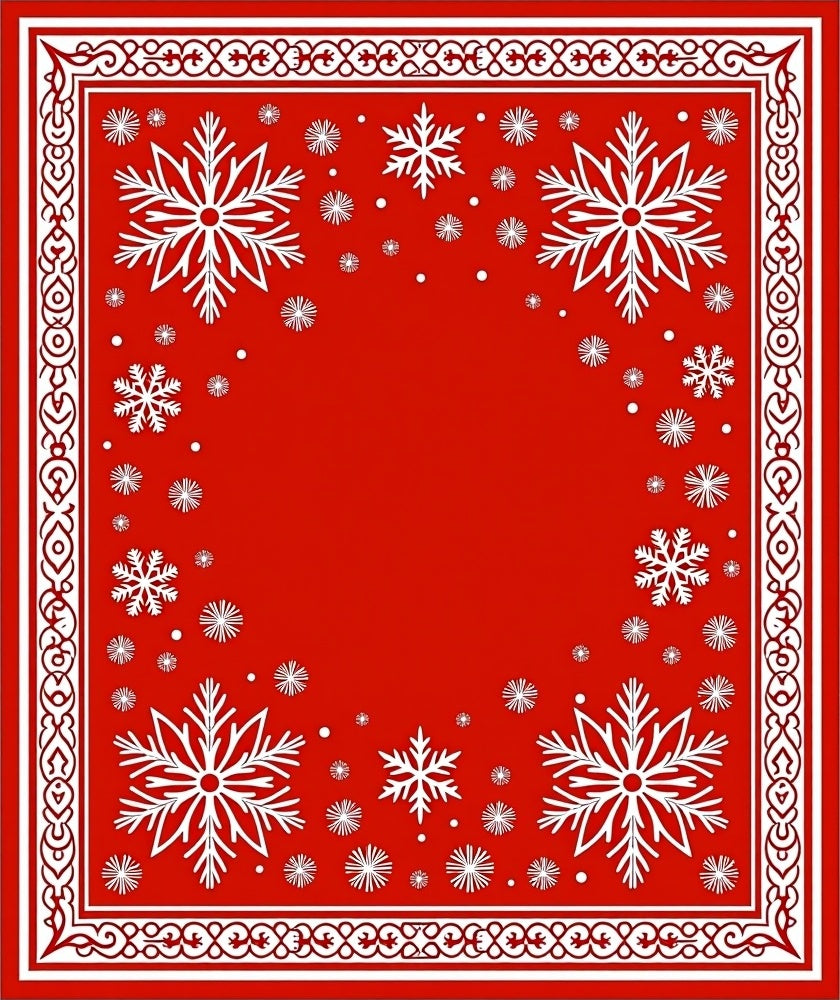 Crimson Snowflake Holiday Border Rug