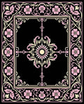 Black Pink Floral Art Nouveau Frame Rug