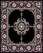 Black Pink Floral Art Nouveau Frame Rug