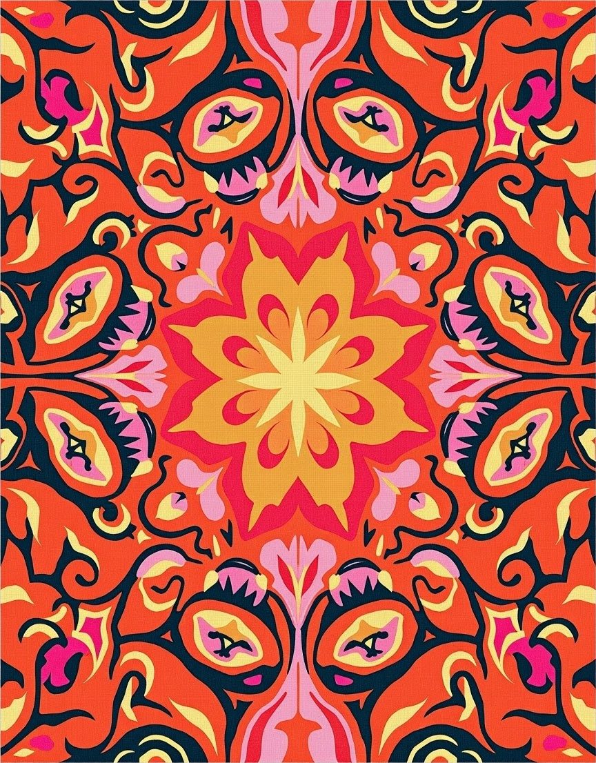 Vibrant Orange Floral Medallion Mandala Rug